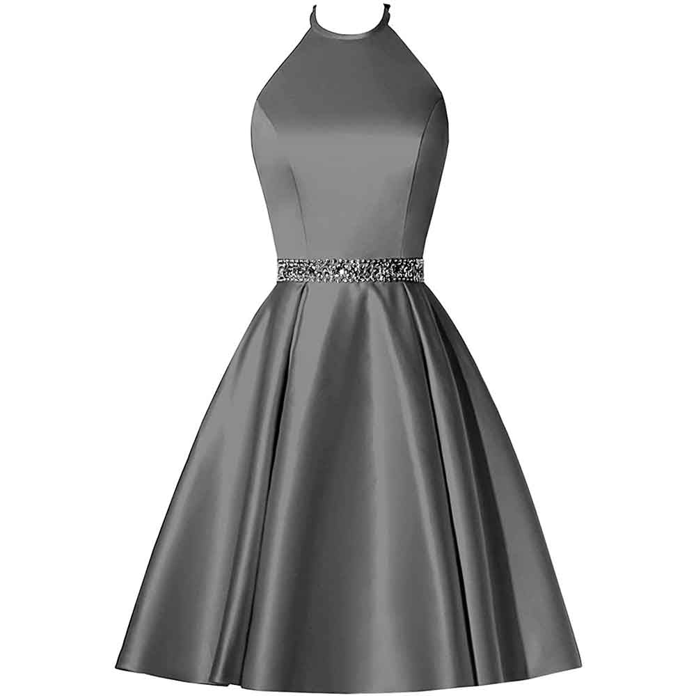 Short Prom Dress Halter Homecoming Dresses with Pockets Satin Cocktail Dress