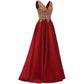 Women's V Neck Appliques Prom Dresses Long Satin Evening Dress Formal Party Gown