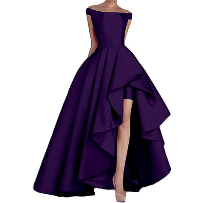 sd-hk Women's Off Shoulder Evening Prom Dresses High Low Wedding Gowns