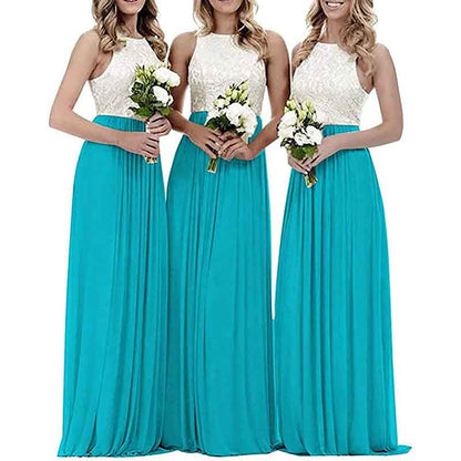Lace Bridesmaid Dresses Sleeveless Long A Line Chiffon Wedding Guest Dresses