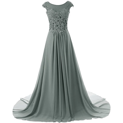 sd-hk Women Lace Bridesmaid Dress Chiffon Prom Dress Cap Sleeve Prom Dresses