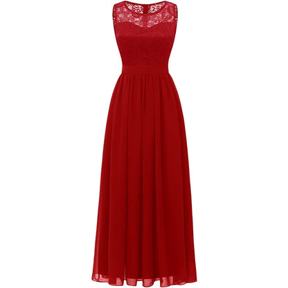 Women's Lace Chiffon Bridesmaid Dress Sleeveless Formal Wedding Party Dress