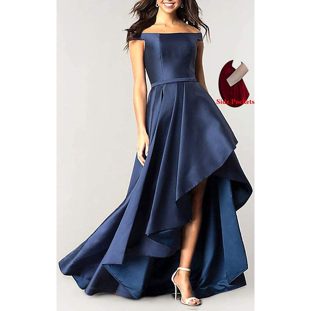 sd-hk Women's Off Shoulder Evening Prom Dresses High Low Wedding Gowns