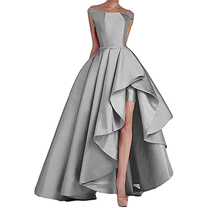 sd-hk Women's Off Shoulder Evening Prom Dresses High Low Wedding Gowns