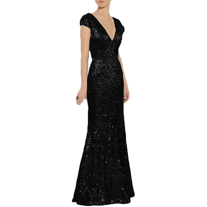 sd-hk Women's Off Shoulder Sequins Evening Dress Long Mermaid Side Slit Formal Dresses