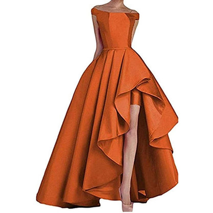 sd-hk Women's Off Shoulder Evening Prom Dresses High Low Wedding Gowns