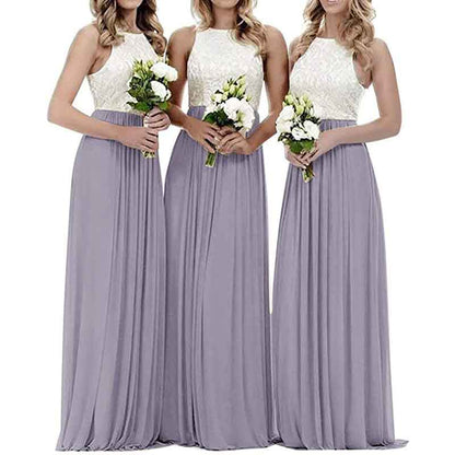 Lace Bridesmaid Dresses Sleeveless Long A Line Chiffon Wedding Guest Dresses