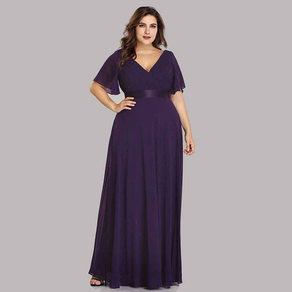 Women's Bridesmaid Dress Plus Size Double V-Neck Evening Party Maxi Dress