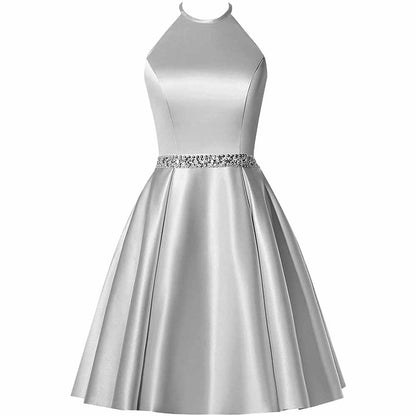 Short Prom Dress Halter Homecoming Dresses with Pockets Satin Cocktail Dress