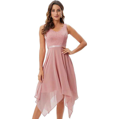 Women's Vintage Floral Lace Dress Asymmetrical Cocktail Bridesmaid Dress