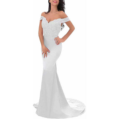 Women Long Lace Bridesmaid Dresses Off Shoulder Mermaid Wedding Dress