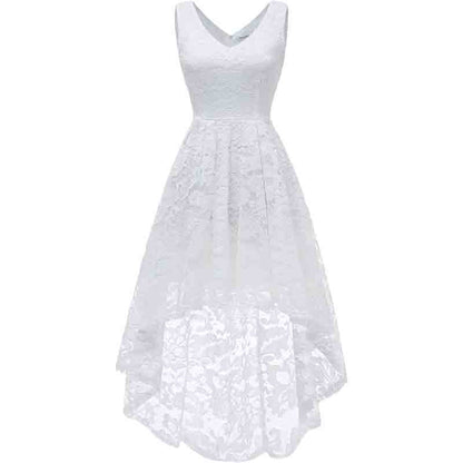 Women's Sleeveless Hi-Lo Lace Formal Dress Cocktail Party Dress V Neck