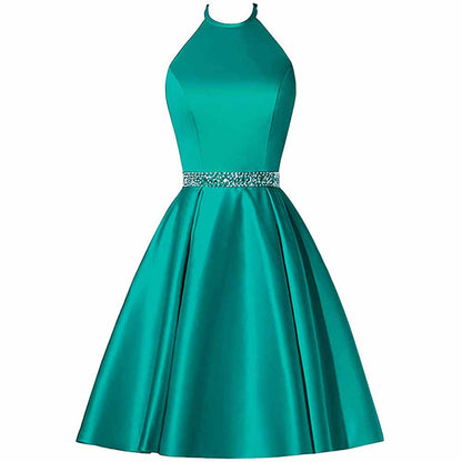 Short Prom Dress Halter Homecoming Dresses with Pockets Satin Cocktail Dress