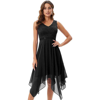 Women's Vintage Floral Lace Dress Asymmetrical Cocktail Bridesmaid Dress