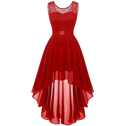 Women's Floral Lace Chiffon Bridesmaid Dress High Low Swing Party Dress
