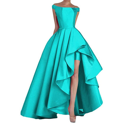 sd-hk Women's Off Shoulder Evening Prom Dresses High Low Wedding Gowns