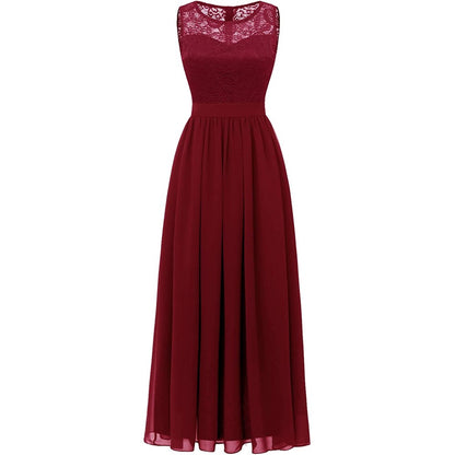 Women's Lace Chiffon Bridesmaid Dress Sleeveless Formal Wedding Party Dress