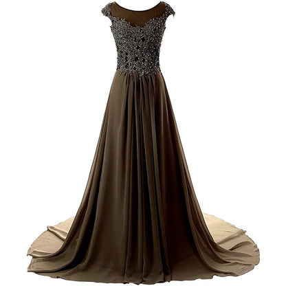 sd-hk Women Lace Bridesmaid Dress Chiffon Prom Dress Cap Sleeve Prom Dresses