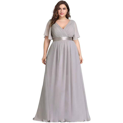Women's Bridesmaid Dress Plus Size Double V-Neck Evening Party Maxi Dress