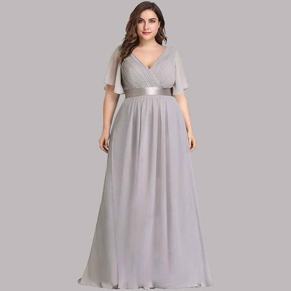 Women's Bridesmaid Dress Plus Size Double V-Neck Evening Party Maxi Dress