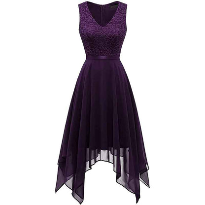 Women's Vintage Floral Lace Dress Asymmetrical Cocktail Bridesmaid Dress