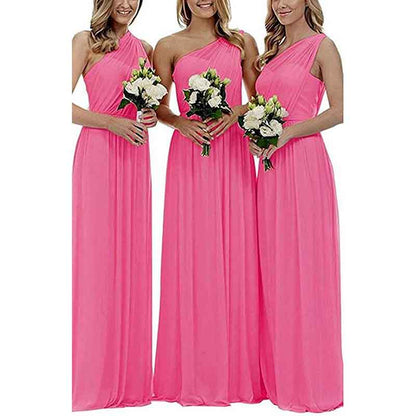Women One Shoulder Bridesmaid Dresses Long Aline Chiffon Prom Evening Gown
