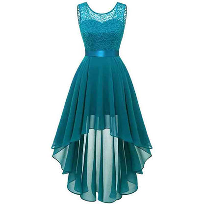 Women's Floral Lace Chiffon Bridesmaid Dress High Low Swing Party Dress