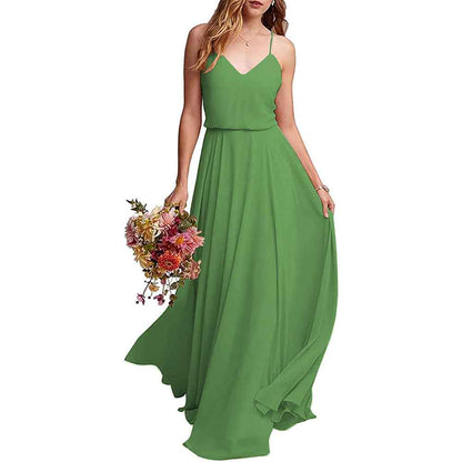 Women's Long Spaghetti Straps Prom Dress Chiffon Bridesmaid Dresses