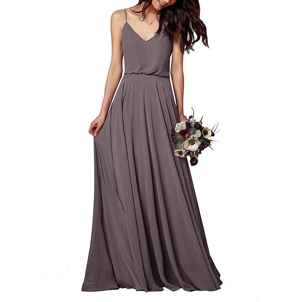 Women's Long Spaghetti Straps Prom Dress Chiffon Bridesmaid Dresses