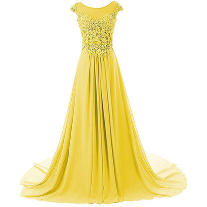 sd-hk Women Lace Bridesmaid Dress Chiffon Prom Dress Cap Sleeve Prom Dresses