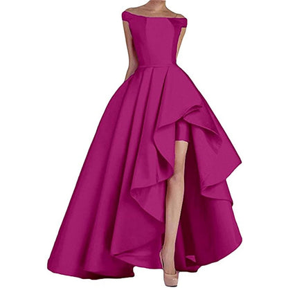 sd-hk Women's Off Shoulder Evening Prom Dresses High Low Wedding Gowns