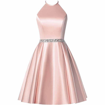 Short Prom Dress Halter Homecoming Dresses with Pockets Satin Cocktail Dress