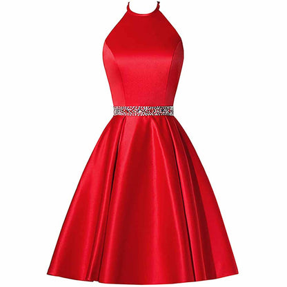 Short Prom Dress Halter Homecoming Dresses with Pockets Satin Cocktail Dress