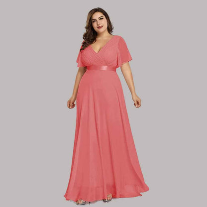 Women's Bridesmaid Dress Plus Size Double V-Neck Evening Party Maxi Dress