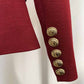 Women's Golden Lion Buttons Fitted Blazer Jacket Dark Red