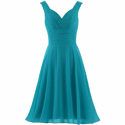 Women's V-Neck Chiffon Bridesmaid Dresses Short Prom Gown