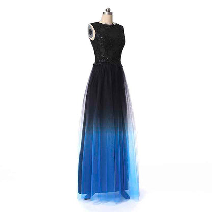 Long Prom Evening Dresses Sheer Beaded Halter Gradient Ombre Chiffon Dress
