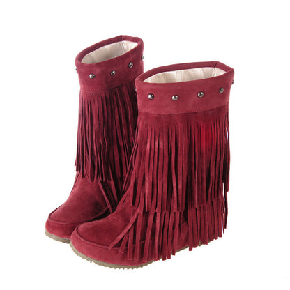 Women's Tassel Bootie Fringe Hidden Wedge Heel Ankle Boots