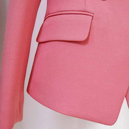 Women's Pink Coat Golden Lion Buttons Fitted Blazer Jacket