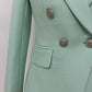 Women's Fitted Silver Lion Buttons Fitted Jacket Mint Green Blazer