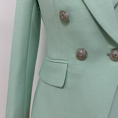 Women's Fitted Silver Lion Buttons Fitted Jacket Mint Green Blazer