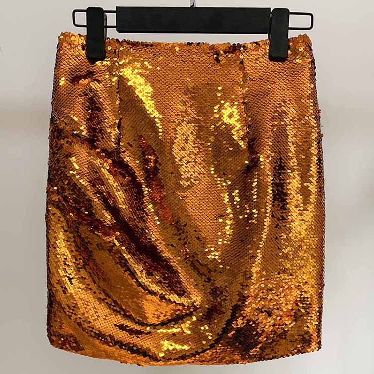 Hight Waisted Gold Party Skirt Sequin Mini Club-wear Skirt for Ladies