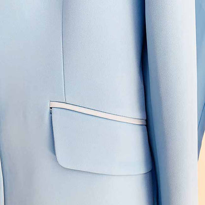 Women Sky blue Blazer + Flare Trousers Suit