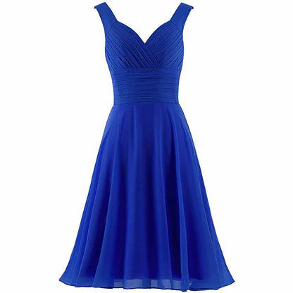 Women's V-Neck Chiffon Bridesmaid Dresses Short Prom Gown