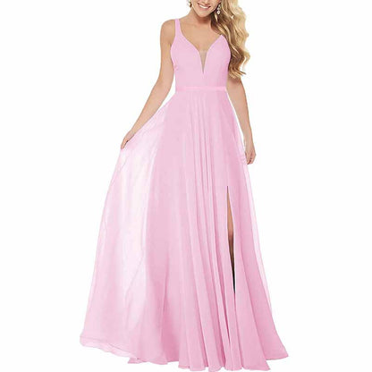 Long Simple Bridesmaid Dresses with Slit for Women Spaghetti Straps Prom Dresses