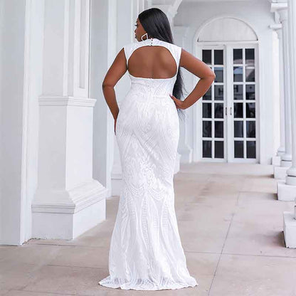 Women's Plus Size Sequin Gowns Long Formal Evening Party Maxi Dress