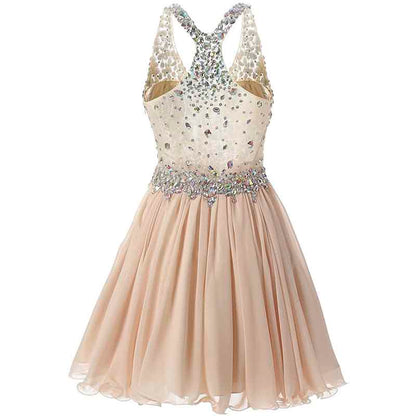 Women's Beaded Chiffon Homecoming Dresses Short Prom Gown Short Cocktail Party Dress