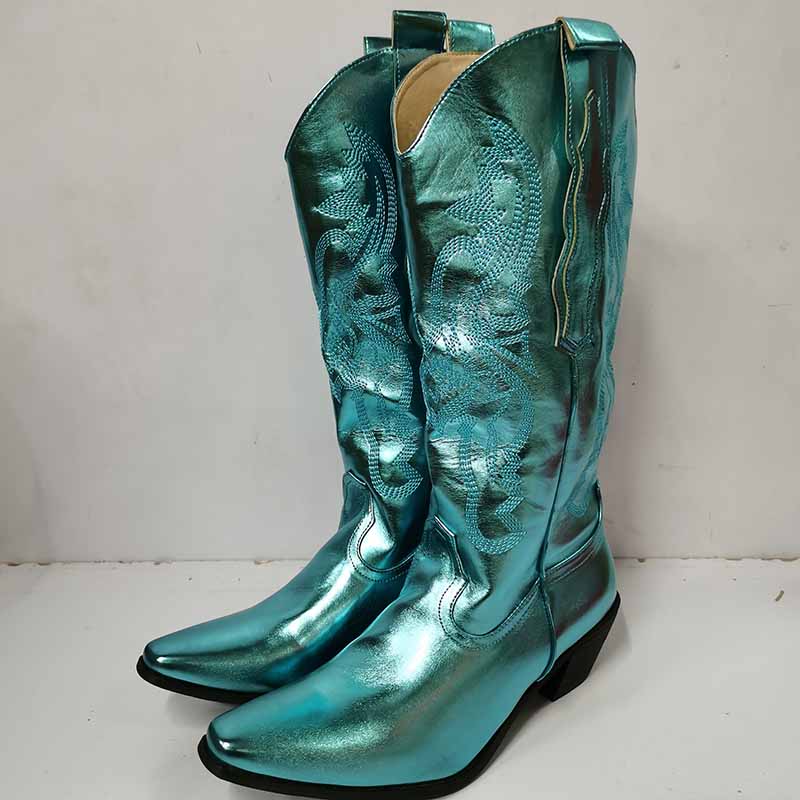 Women's Embroidered Bootie Patent leather Western Cowboy Boots