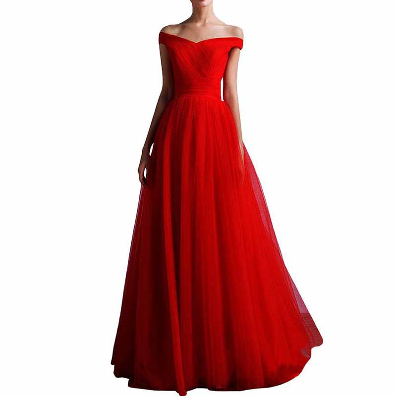 Women's Long Off Shoulder Prom Dress Evening Party Ball Gown