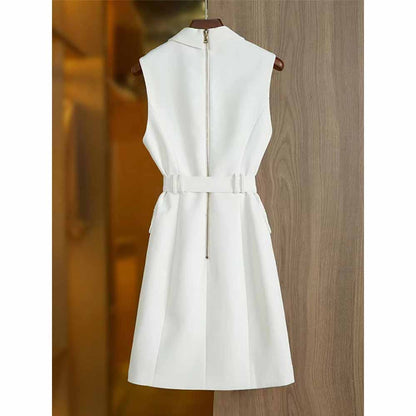 Womens belted sleeveless blazer mini dress double breasted dress